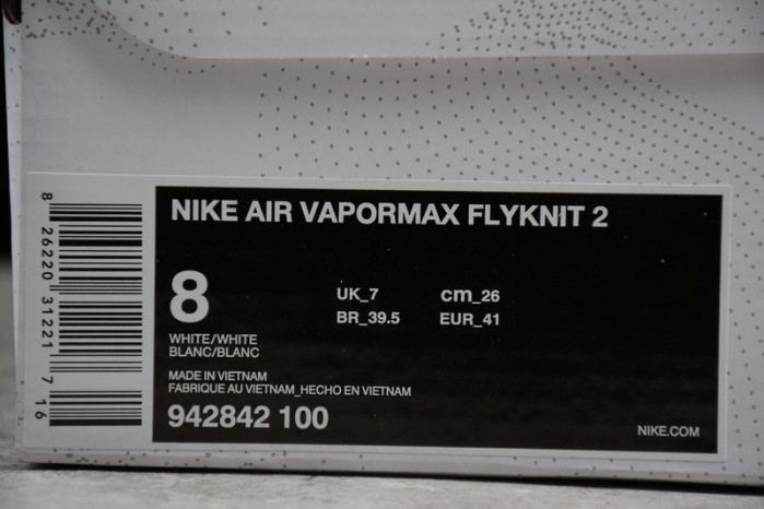 Nike Mens Air VaporMax Flyknit 2.0 Triple White 942842-100